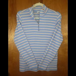 L.L.Bean Periwinkle & Peach Striped 100% Cotton Half Zip Pullover